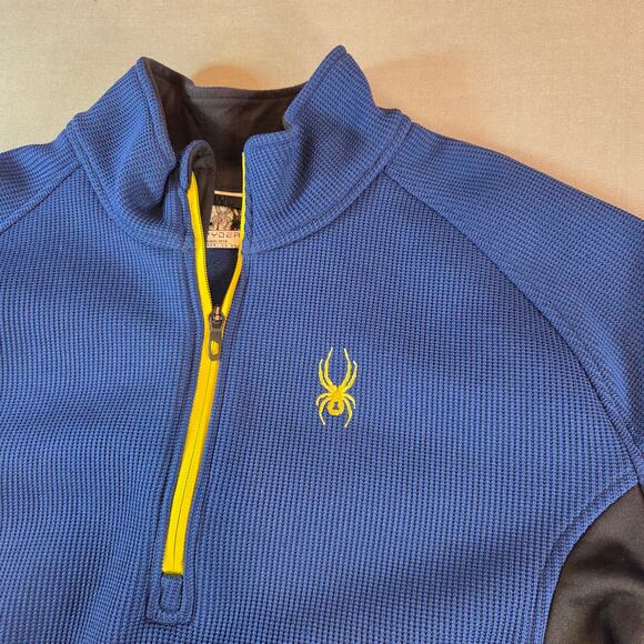 Spyder Men’s XXL 1/4 Zip Pullover Blue Black Yellow Performance Fleece - Picture 3 of 16